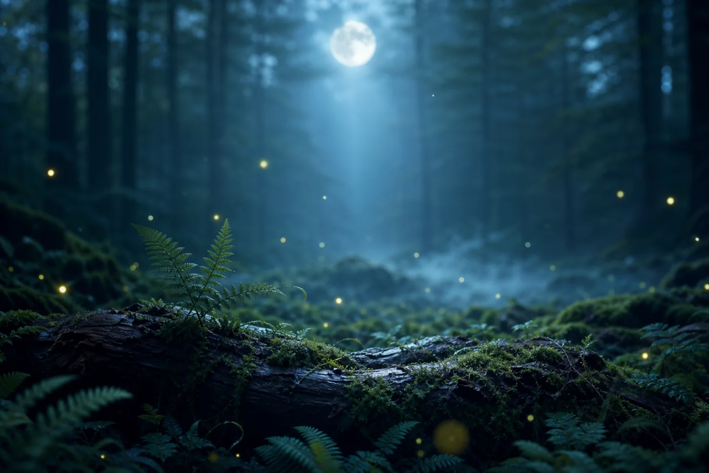 月光下的夜森林沉浸场景